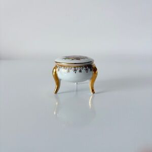 Limoges France Porcelain 3 Footed Trinket Jar Rococo Art Fragonard Love Story